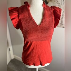 Nation LTD Red Top Quiet Luxury Minimalist Chic Blouse Elevated Basic Coquette